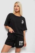 Жіночий костюм футболка та шорти трикотаж, колір чорний, 221R6815 - фото № 0