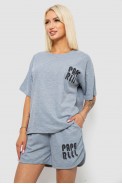Жіночий костюм футболка та шорти трикотаж, колір сірий, 221R6815 - фото № 2