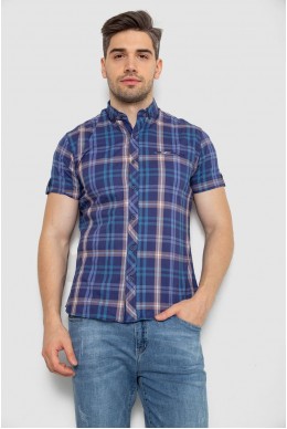 Рубашка мужская в клеточку, цвет джинс, 214R0113