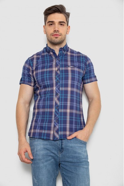 Рубашка мужская в клеточку, цвет джинс, 214R0113