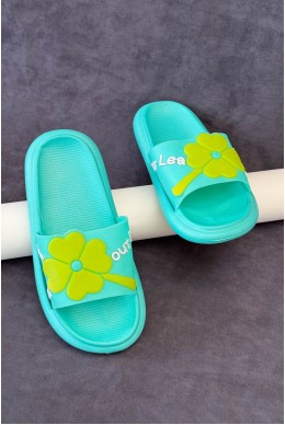 Шлепанцы женские с аппликацией, цвет бирюзовый, 243R5028-1