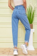 Жіночі джинси на високій посадці блакитного кольору рвані 164R948