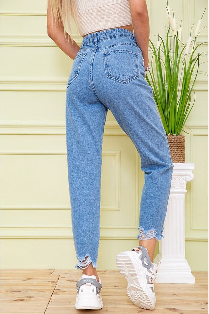 Купити Жіночі джинси на високій посадці блакитного кольору рвані 164R948 - Фото №4