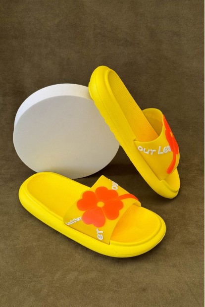 Шлепанцы женские с аппликацией, цвет желтый, 243R5028-1