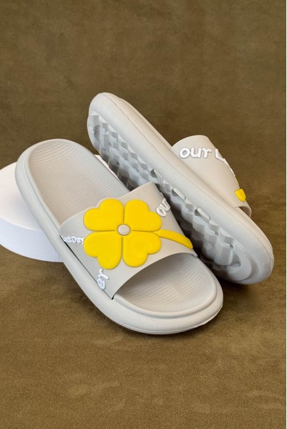 Шлепанцы женские с аппликацией, цвет серый, 243R5028-1