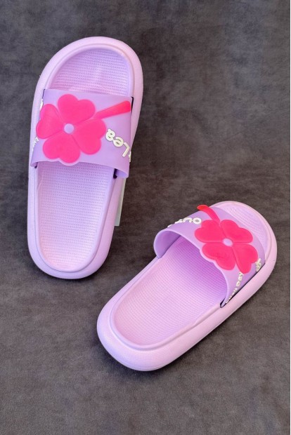 Шлепанцы женские с аппликацией, цвет сиреневый, 243R5028-1