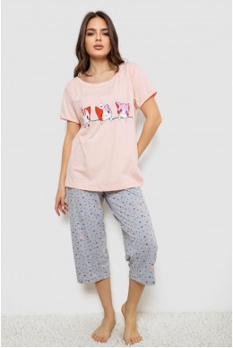 Жіноча піжама з принтом  -уцінка, колір персиковий, 243R1602-008-U-2