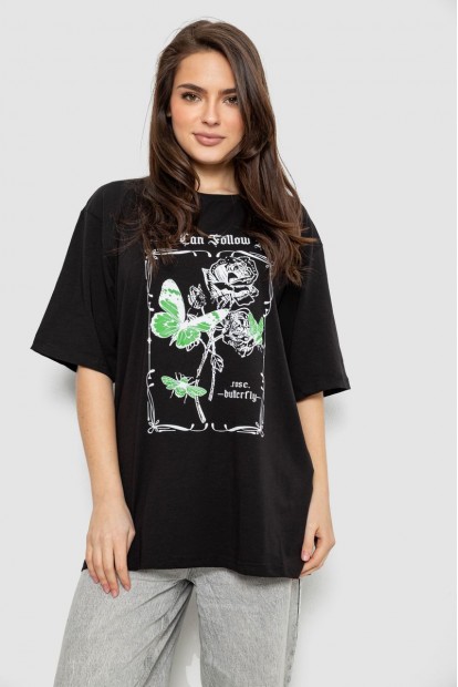 Футболка жіноча з принтом, колір чорний, 244R2009