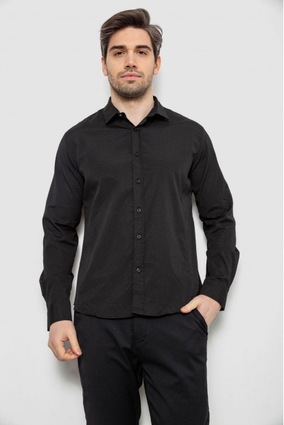 Рубашка мужская однотонная с принтом, цвет черный, 186R6918-6