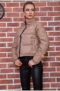Демисезонная женская куртка из эко-кожи бежевая 182R2809 - фото № 1