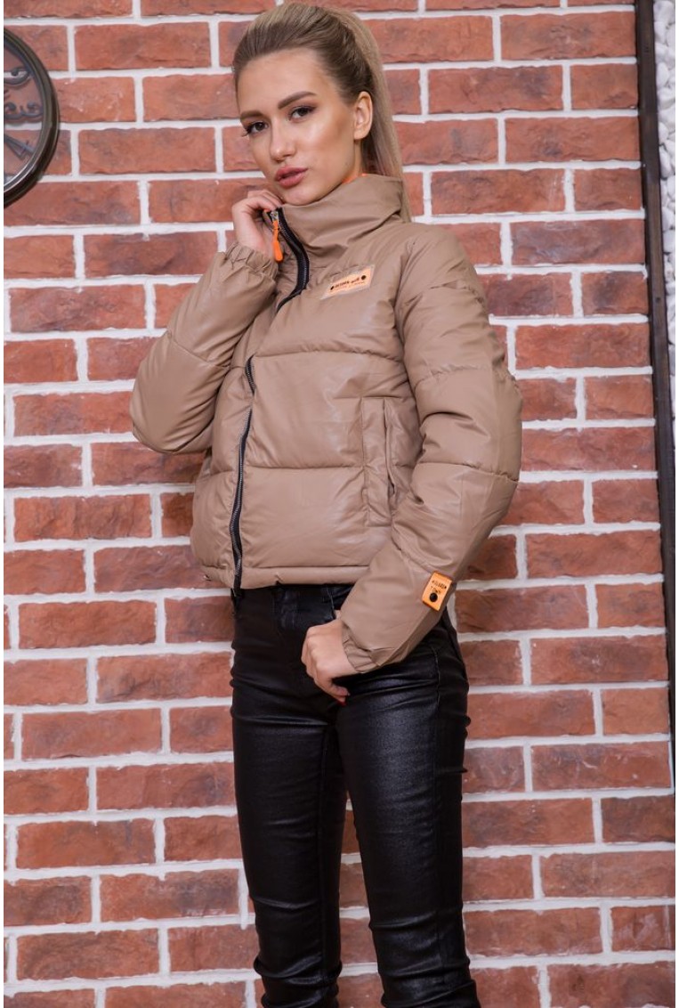 Купить Демисезонная женская куртка из эко-кожи бежевая 182R2809 - Фото №3