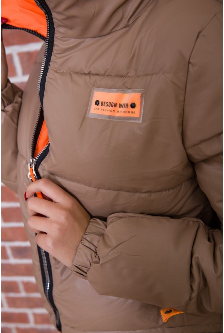 Купить Демисезонная женская куртка из эко-кожи бежевая 182R2809 - Фото №7
