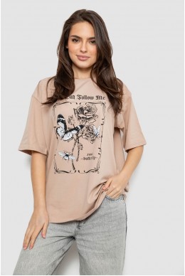 Футболка жіноча з принтом, колір бежевий, 244R2009