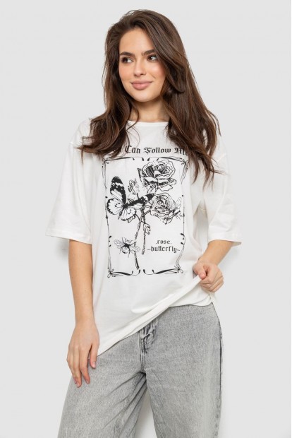 Футболка жіноча з принтом, колір молочний, 244R2009