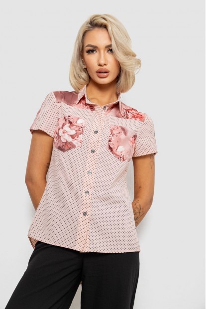 Блуза в горошек с принтом, цвет персиковый, 230R7215