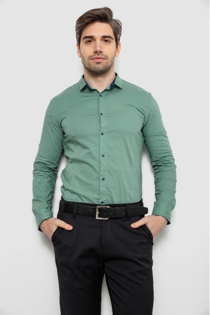 Рубашка мужская однотонная, цвет оливковый, 186R2066