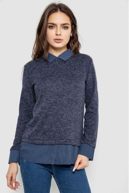 Блуза-обманка, колір темно-синій, 230R542-11