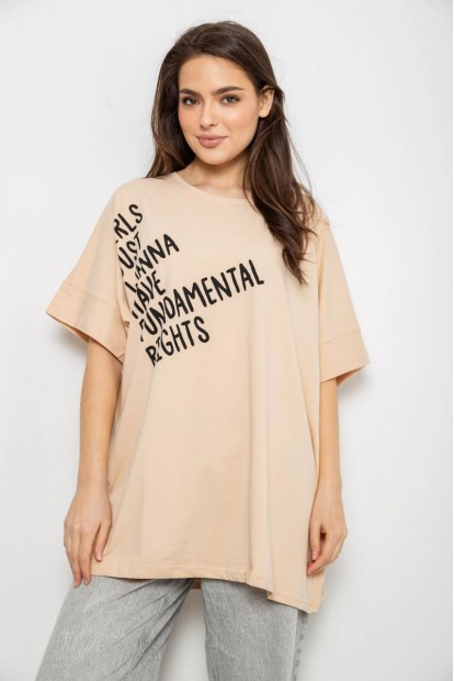 Футболка жіноча з принтом, колір світло-бежевий, 244R4001