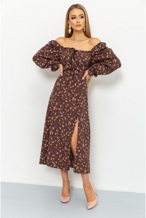 Платье с цветочным принтом, цвет коричневый, 176R1051