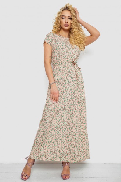 Сукня з принтом софт, колір бежево-зелений, 214R0228-2