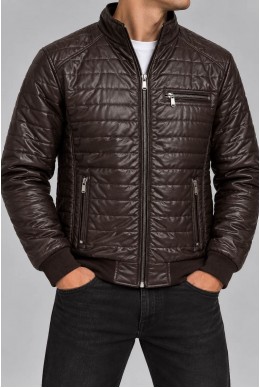 Куртка мужская однотонная экокожа, цвет коричневый, 214R605-5
