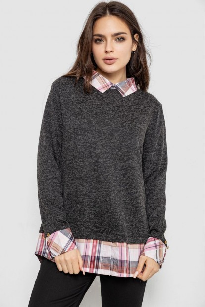 Блуза женская обманка, цвет темно-серый, 230R542-2