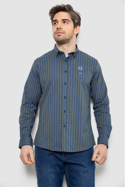 Рубашка мужская в полоску, цвет сине-зеленый, 186RM01