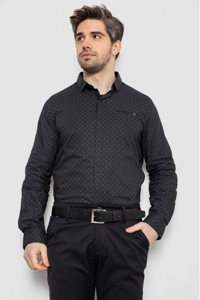 Рубашка мужская однотонная с принтом, цвет черный, 186R2008