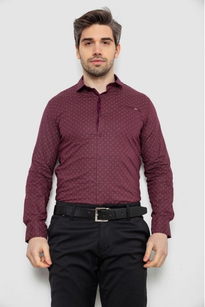 Рубашка мужская однотонная с принтом, цвет сливовый, 186R2008