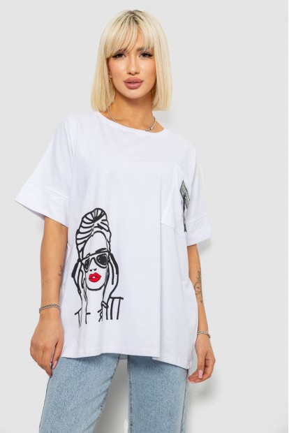 Футболка женская с принтом, цвет белый, 244R4010