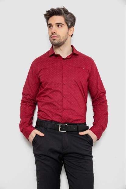 Рубашка мужская однотонная с принтом, цвет бордовый, 186R2008