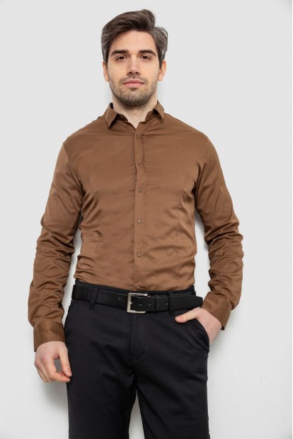 Рубашка мужская однотонная, цвет коричневый, 186R6917