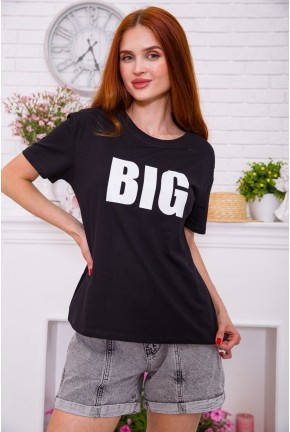 Вільна жіноча футболка, чорного кольору з принтом, 198R016