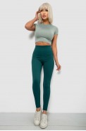 Лосины женские однотонные в рубчик, цвет темно-зеленый, 214RU200 - фото № 1