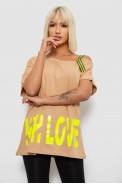 Футболка жіноча з принтом, колір бежевий, 244R2158 - фото № 0