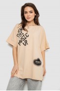 Футболка женская с принтом, цвет бежевый, 244R4002-2 - фото № 0