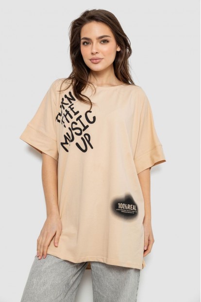 Футболка жіноча з принтом, колір бежевий, 244R4002-2