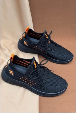 Кроссовки мужские текстиль, цвет черно-оранжевый, 243RF58-1