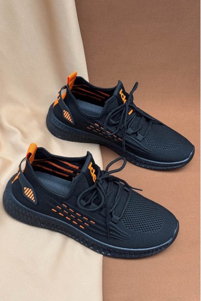 Кроссовки мужские текстиль, цвет черно-оранжевый, 243RF58-1