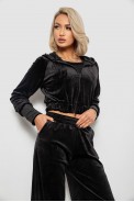 Спортивный костюм женский велровый, цвет черный, 257R4125 - фото № 1