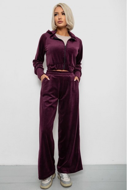 Спортивный костюм женский велюровый, цвет сливовый, 257R4125