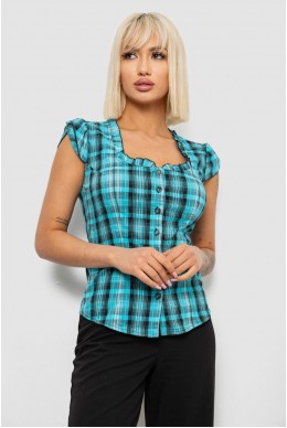 Блуза в клетку  -уценка, цвет бирюзовый, 230R2502-U-7