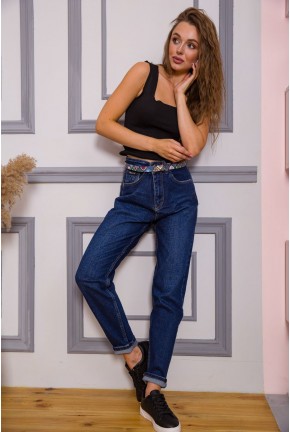 Жіночі джинси МОМ синього кольору з ремінцем 123R2867