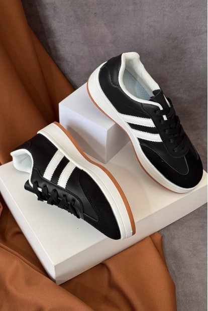 Кросівки жіночі екошкіра, колір чорно-білий, 248RJH700-8