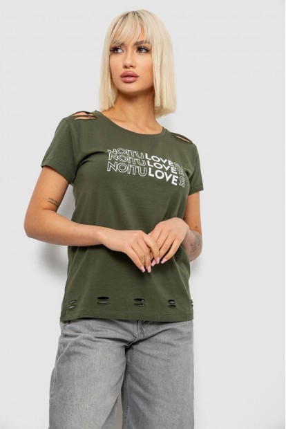 Футболка женская с принтом, цвет хаки, 244R2232