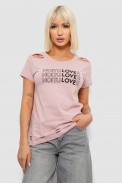 Футболка жіноча з принтом, колір пудровий, 244R2232 - фото № 0
