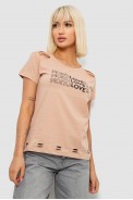 Футболка жіноча з принтом, колір бежевий, 244R2232 - фото № 0