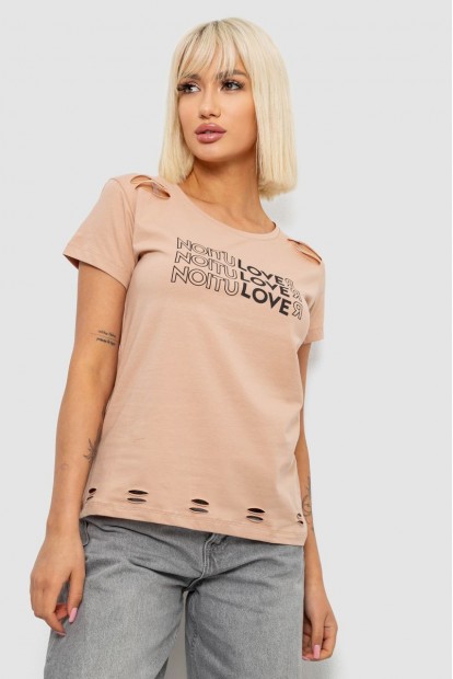 Футболка жіноча з принтом, колір бежевий, 244R2232