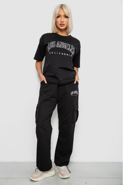 Костюм жіночий повсякденний однотонний, колір чорний, 221R104