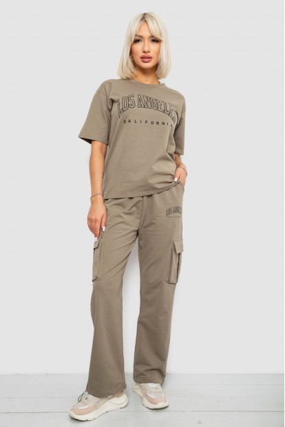 Костюм жіночий повсякденний однотонний, колір хакі, 221R104